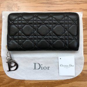 Dior Black Cannage Lady Dior Zip Around Wallet